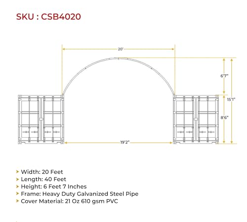 Image of Mytee Products Container Shelter 20' (W) x 40' (L) x 6'7 inch (H), 21OZ PVC Cover Canopy Roof Building Conex Overseas Box Shipping Container Kit, Canvas Shelter