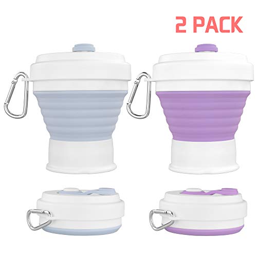 Silicone Collapsible Reusable Coffee Cup, Portable Foldable Lightweight Camping Cup with Lid, Expandable