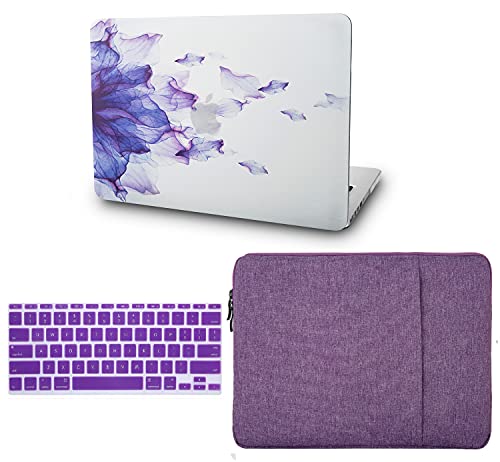 KEC Laptop Case for New MacBook Air 13" Retina (2019/2018, Touch ID) w/ Keyboard Cover + Sleeve Plastic Hard Shell Case A1932 3 in 1 Bundle (Purple Flower)