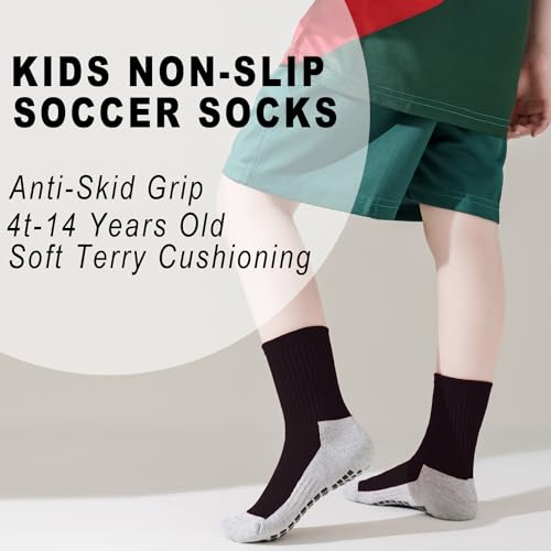 EPEIUS Kids Grip Soccer Socks Toddler Boys Non Slip Socks Cushioned Athletic Sock For Girls Youth Football 4T-14 Years2