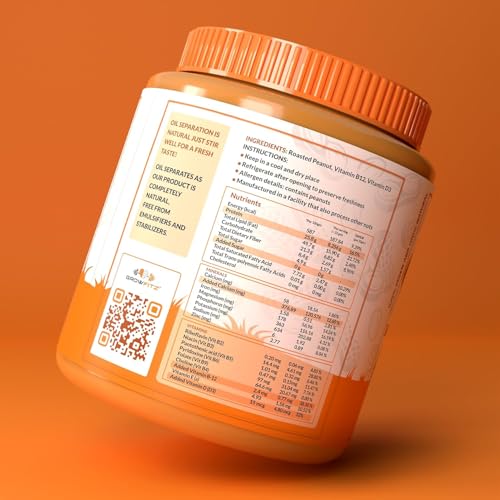 Image of Growfitz Natural Peanut Butter Smooth 800g | 26g High Protein | Unsweetened, 100% Roasted Peanuts | Nut Butter Spread for Workout | No Sugar, No Palm Oil, Gluten & Cholesterol Free (Pack of 1)