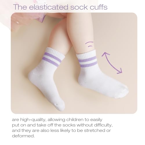 DRESHOW BQUBO 4 Pairs Kids Girls Pink Crew Athletic Sport Socks Soft Cotton Ankle Socks School Uniform Sock for 4-10 Years3