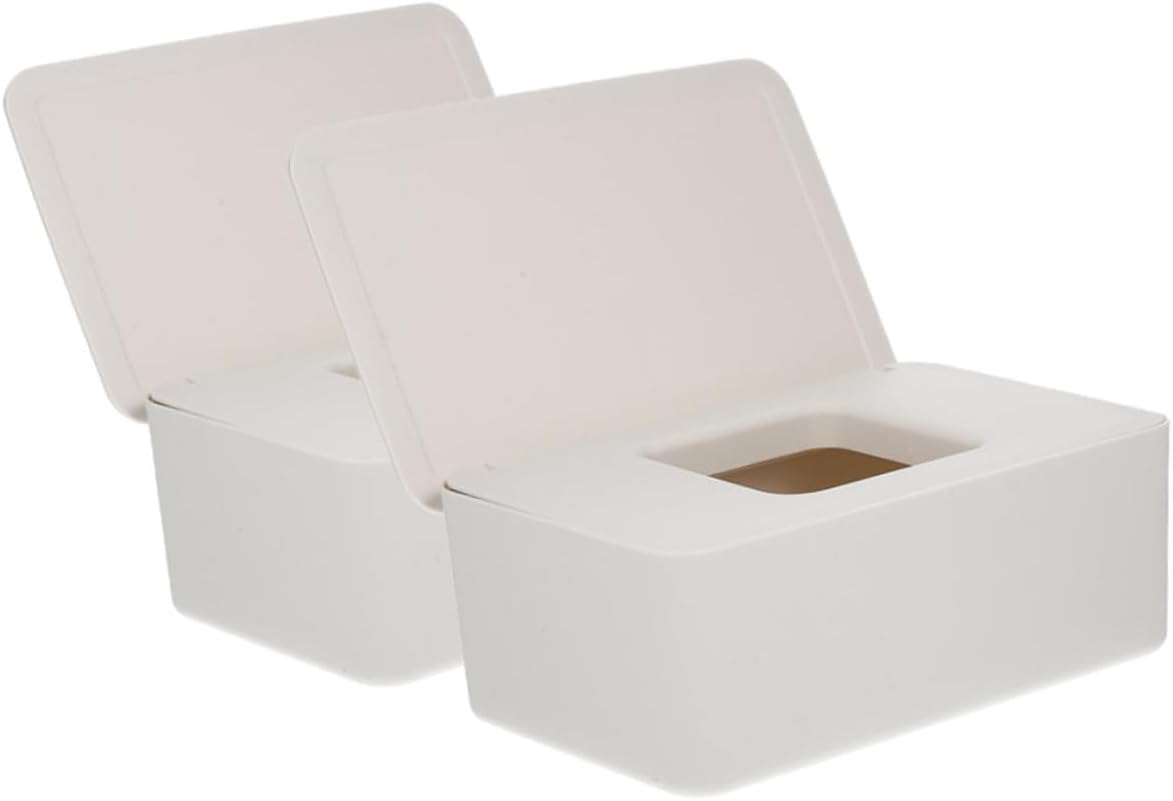 2pcs Modern Style Refillable Wipe Box for Household Use Lightweight Material Wipes Container with Cover Convenient Tissue Holder for Cleaning and Travel
