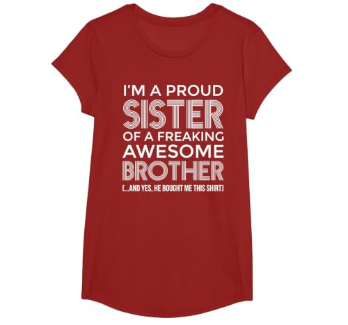 Im a Proud Sister Awesome Brother - Funny Sister T-Shirt, Girls, Cranberry Red, Large