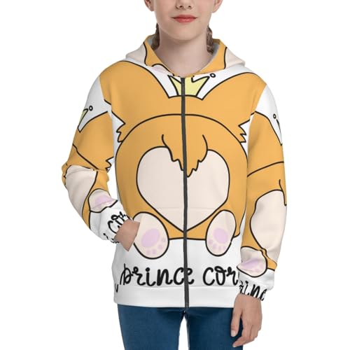 Prince Corgi Dog Kids Pullover Hoodies Boys Zip Up Sweatshirts Girls Athletic Clothes with Pocket3