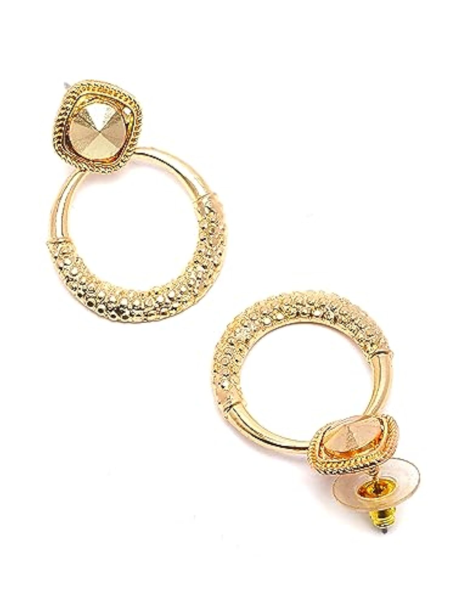 Women's Gold-Plated Round Drop Earrings, Elegant Design