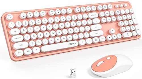 MOFII Wireless Keyboard and Mouse Combo, Computer Full Size 2.4G Plug and Play Wireless Typewriter Retro Round Keyboard and Mouse Set for Windows, Computer, Desktop, PC, Notebook - (Light Orange)