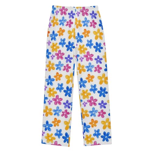 Pajama Pants Sleep Pants Soft Elastic Waist Pajama Lounge Pants Flower Color Tile Pattern for 6-14 Years Old