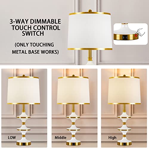 Kivditzo 27.5" Tall Table Lamps Set Of 2 With Usb Ports Touch Control Switch White Linen Fabric Shade With Gold Trim Bedside Lamp For Living Room Bedroom Home Office Dining Room(Led Bulb Included) #TOP3
