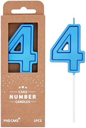 PHD CAKE 2.76 Inch Luxe Blue 4 Number Birthday Candles, Blue Number Candles, Cake Number Candles, Party Celebration