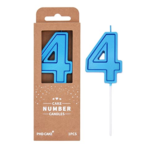 PHD CAKE 2.76 Inch Luxe Blue 4 Number Birthday Candles Blue Number Candles Cake Number Candles Party Celebration