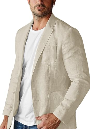 Linen Suit Jacket for Men Slim Fit Blazer One Breasted Lightweight Casual Coat