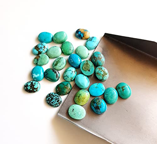 Tibet Turquoise Gemstone Smooth Cabochons | Flat Back Oval Cabs 10 Pieces Size 8X10 Mm Approx. Cabochons For Jewelry Making [Gsku-37] #TOP2