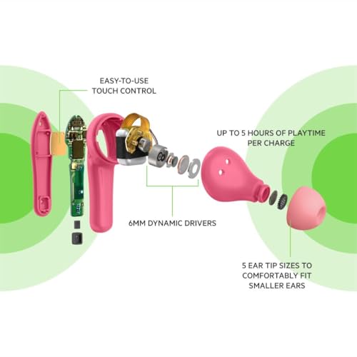 Image of Belkin Soundform Nano - Bluetooth Earbuds for Kids with Built-in Microphone, 24H Battery Life, 85dB Safe Volume Limit - Kids Bluetooth Earbuds for iPhone, iPad, Galaxy & More - Pink