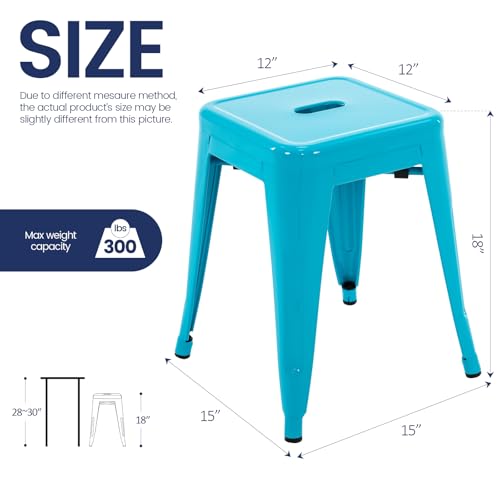 Image of Brage Living 18 Inch Industrial Metal Stools Set of 2, Stackable Classroom Stools, Backless Metal Dining Chairs for Indoor Outdoor, Kitchen Short (Teal Blue)