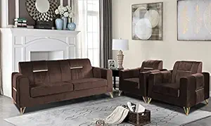 Adorn India Premium Benington 3-1-1 5 Seater Sofa Set (Velvet Fabric Colour Brown)