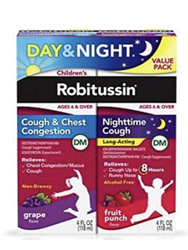 Robitussin Children's Day (Grape 4 FL OZ) and Night (Fruit Punch 4 FL OZ) Cough Relief DM Value Pack