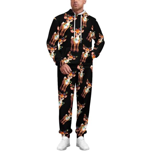 Bonito conjunto de chándal unisex de manga larga con cordón de ajuste de ciervo navideño, 2 piezas, Estilo:, XL