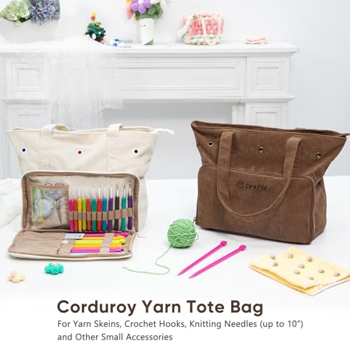 Image of MYBAGZING Large Corduroy Yarn Bag - Tote for Crochet Hooks & Accessories - Knitting Storage Bag