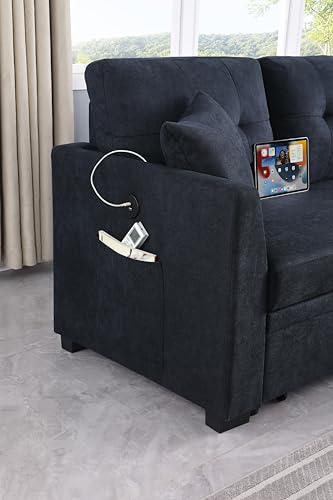 Fanye REVERSIBLE PULL OUT SLEEP SOFABED Modern Velvet Upholstered Tufted Sleeper Sectional Sofa thumb #7