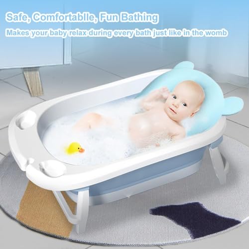 Image of Baby Bath Suspension Prevent Slip Pad, Soft Quick Dry Lightweight Cushion, Newborn Bathtub Mat, Infant Supporter Nonslip Floating Tub Seat for Assisted Sitting (Blue)
