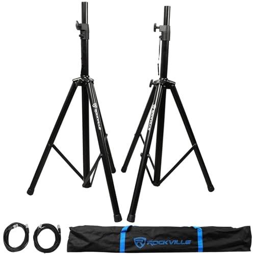 Rockville RVSS2-XLR Adjustable Tripod Speaker/Light Stands (2), 100 lbs Capacity, Includes (2) 20-Foot XLR Cables, Travel Bag, Stable Steel Construction, Perfect for DJs and Live Events