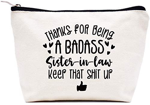 LIBIHUA Thanks for Being Sister in Law - Christmas Birthday Mothers Day Gifts Women Thank You Gift Makeup Bag Cosmetic Travel Pouch, beige, makeup240-thanks