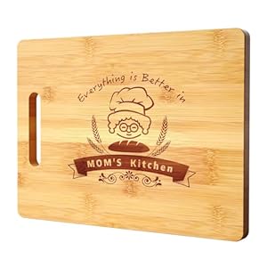 Bamboo Wood Cutting Board Gift for Mom, 13″ x 9.4″ Unique Engraved Handmade Chopping Board for Kitchen Decor Customized Personalized Gifts Idea for Women Mother’s Day