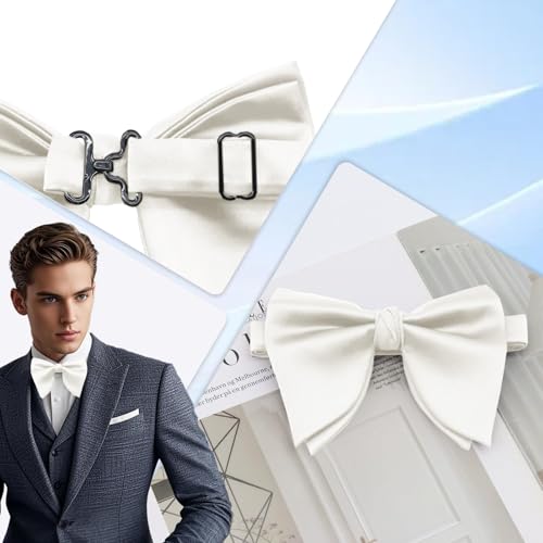 Image of Luckyvestir Oversized Bow Ties for Men, Pre Tied Clip on Men's Black Bowtie for Wedding Tuxedo Banquets Formal Wear