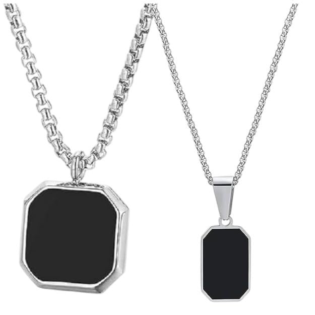 Stainless Steel Midnight Charisma Locket Neck Chain for Men | Set of 2 Stylish Pendant Necklace | Men's Jewellery Black Stainless Steel Chain For Men | Valentine Gift