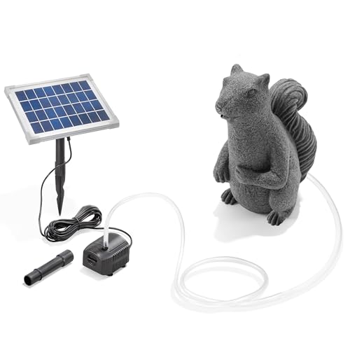 Esotec Solar Wasserspeier-Set Eichhörnchen, inklusive Teichpumpen-Set, Solarmodul, Polyresin, 1,5m Schlauch, Wasserspiel Gartenteich, wetterfest 101671