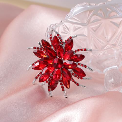 Image of Sparkling Crystal Flower Brooch Pins for Women Dainty Rhinestone Flower Shape Brooch Pin Suit Scarf Hats Decoration Wedding Jewelry