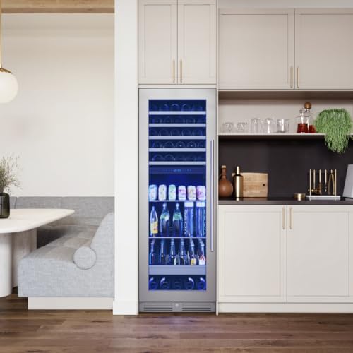Image of Zephyr 24 Inch Wine Fridge & Beverage Refrigerator Dual Zone Full Size - Tall Wine Cooler Cellars Large Bar Drink Cabinet Freestanding with Glass Door - 161x12oz cans & 54x750 ml bottles
