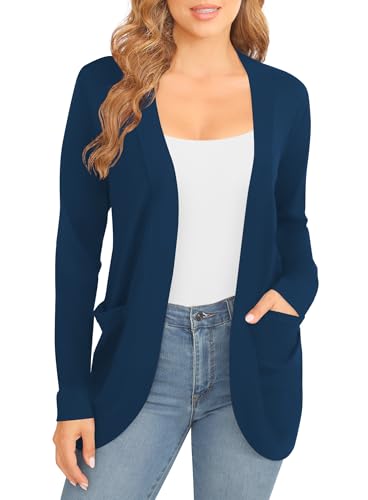 Image of EXCHIC Women's Long Sleeve Lightweight Knit Sweater Cardigan Curved Hem Open Front Cardigans with Pockets