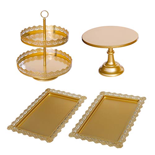 4Pcs Metal Cake Stand And Trays Metal Cupcake Holder Fruits Dessert Display Plate For Wedding Birthday Party Baby Shower Celebration Home Decor Gold #TOP11