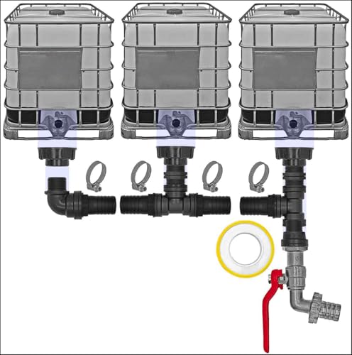 IBC Container Regen Wasser Tank Verbinder Kupplung Set8 - Ausführung für 3 IBC Tanks S60x6 + Kugelhahn3 Pos.1