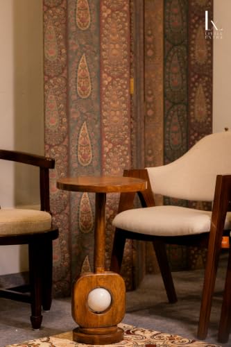 Image of Little eXtra Handcrafted Solid Wood Round Side Table with Wooden Base | Wooden Accent Table for Living Room, Bedroom & Sofa Corner | Premium Mango Wood End Table