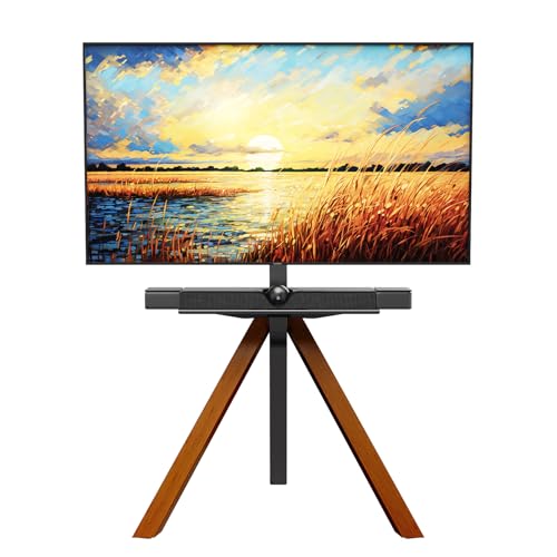 BEISHI Design Corner TV Stand for Most 32-75 Inch LED LCD Screens, Tripod Easel TV Stand Modern TV Floor Mount Swivel with Soundbar Shelf for Bedroom/Living Room,VESA 600x400mm (Walnut)