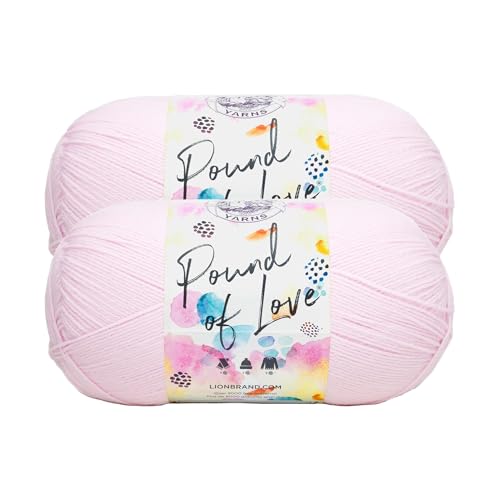 Image of Lion Brand Yarn, Pound of Love Crochet Yarn, Pink, 2 Pack | Large Skein Everyday Basic 100% Acrylic Worsted Weight Knit Fiber for Baby Blankets, Classic Afghans, Sweaters, Scarf Sets