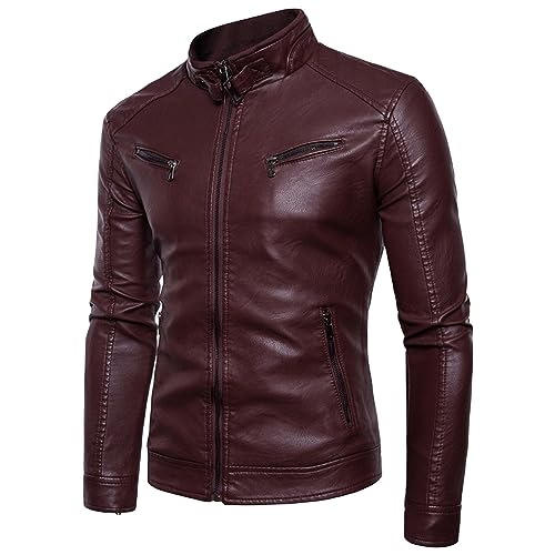 Veste en cuir pour homme avec col montant en sherpa retro bomber