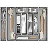 Lifewit Cutlery Drawer Organiser, Cutlery Tray Insert for Kitchen, Plastic Utensil Silverware Holder for Spoons, Forks and Knives, 10 Compartments, 72 x42x5cm
