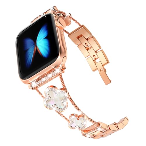 Image of Musk-MSKR Diamond Metal Bands Add Sparkle to Your Watch For Apple Watch Series 11 /10 /9 /8 /7 /6 /5 /4 /3 /2 /SE /Ultra Clover Simple and Stylish Compatible with 38mm40mm41mm42mm44mm45mm 46mm49mm Women's Wear