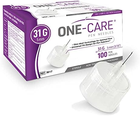MediVena ONE-CARE Pen Needles 31G x 5 mm (3/16’’), 100 Pieces, Ultra-Thin for Comfortable Injections