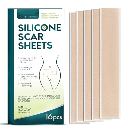 Silicone Scar Sheets 16 Pcs, Scar Tape Strips, Healing Surgery Scar, Keloid, C-Section, Reusable, Scars Treatment, Professional Scar Remover Sheets Cream, Gel, Patch, Bandage, Pads.