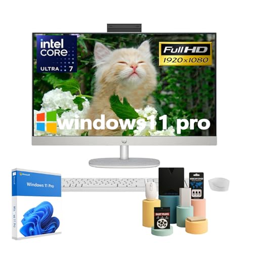 Image of HP 27 inch All-in-One Desktop PC, FHD Touchscreen, Intel Core Ultra 7 155U, Intel Graphics, Windows 11 Pro, Shell White, Wireless KB & Mouse(32GB DDR5, 2TB SSD)
