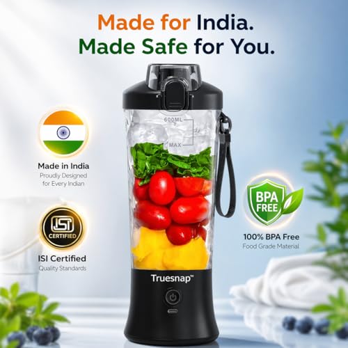 Image of BLITZ Portable Blender 600ml for Smoothies Shakes & Juices | USB-C Rechargeable Juicer Mixer Grinder with 230W Motor 6 Blade System & 4000mAh Battery | Leakproof Travel Blender | Black