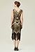 BABEYOND Women's Flapper Dresses 1920s V Neck Beaded Fringed Great Gatsby Dress Gold