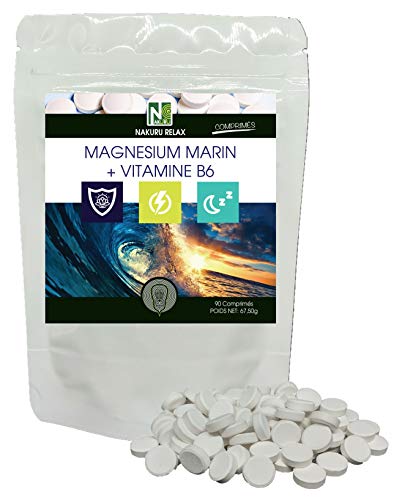 NAKURU | Magnésium Marin + Vitamine B6 | Gamme Relax | Fabriqué en France | (90 Comprimés de 750mg / Poids Net: 67,50g)