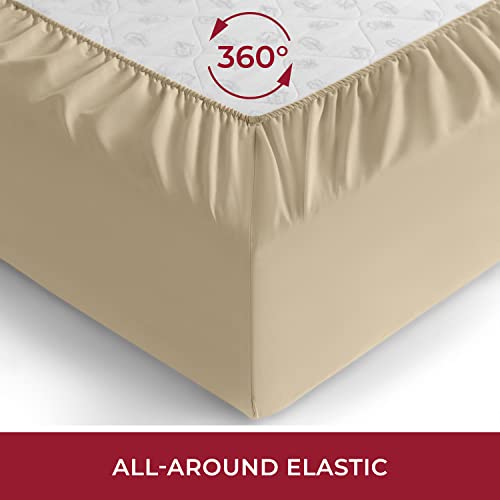 Mellanni Full Fitted Sheet Only - Iconic Collection Bedding Sheets - Soft & Cooling Sheets With Up To 16 Inch Deep Pocket - All Around Elastic - Wrinkle, Fade, Stain Resistant - 1 Pc (Full, Beige) #TOP3