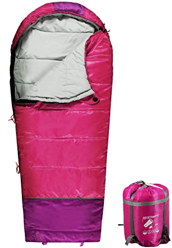 REDCAMP Kids Mummy Sleeping Bag for Camping Zipped Small, 40 Degree 3 Season Cold Weather Fit Boys,Girls & Teens (Pink with 2.4lbs Filling)